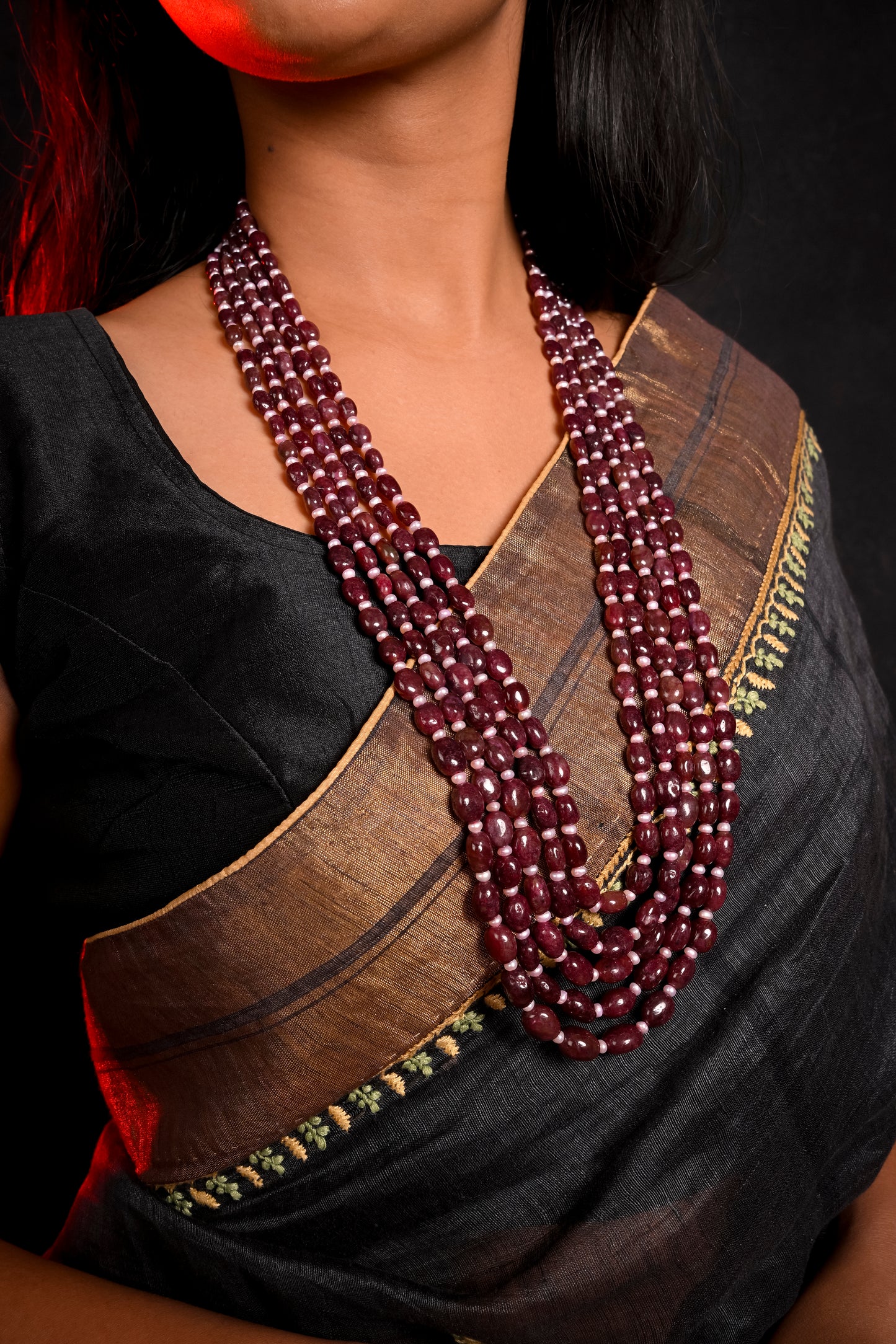 Pearl Rubies Multi Layered Necklace