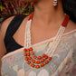 Pearl Coral And Gold Beads Triple Layered Necklace