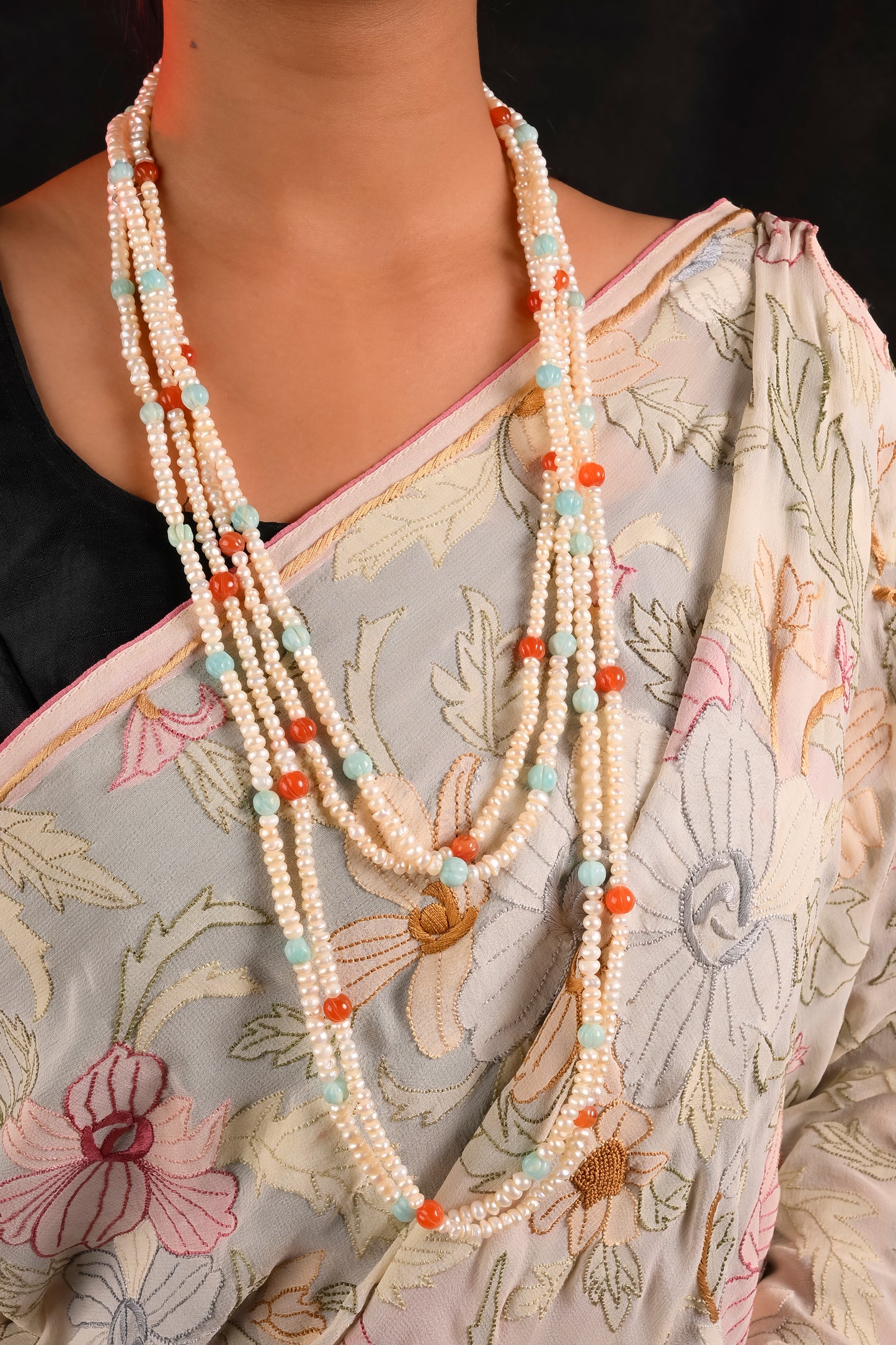 Pearl Amazonite Long Styling Necklace