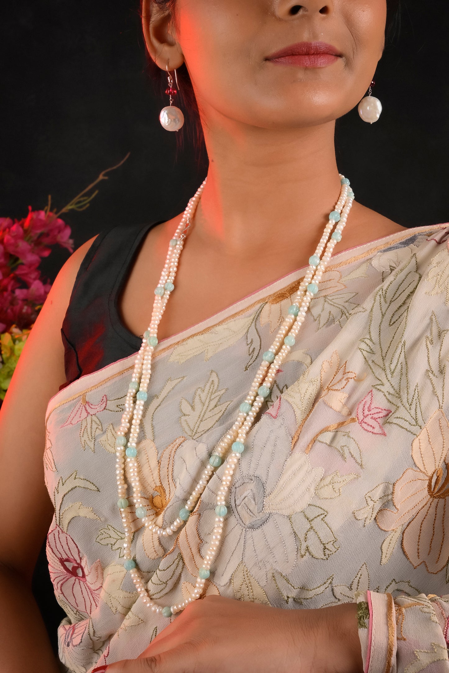 Pearl Amazonite Long Styling Necklace