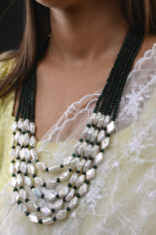 Pearl And Green Onyx Multilayer Necklace