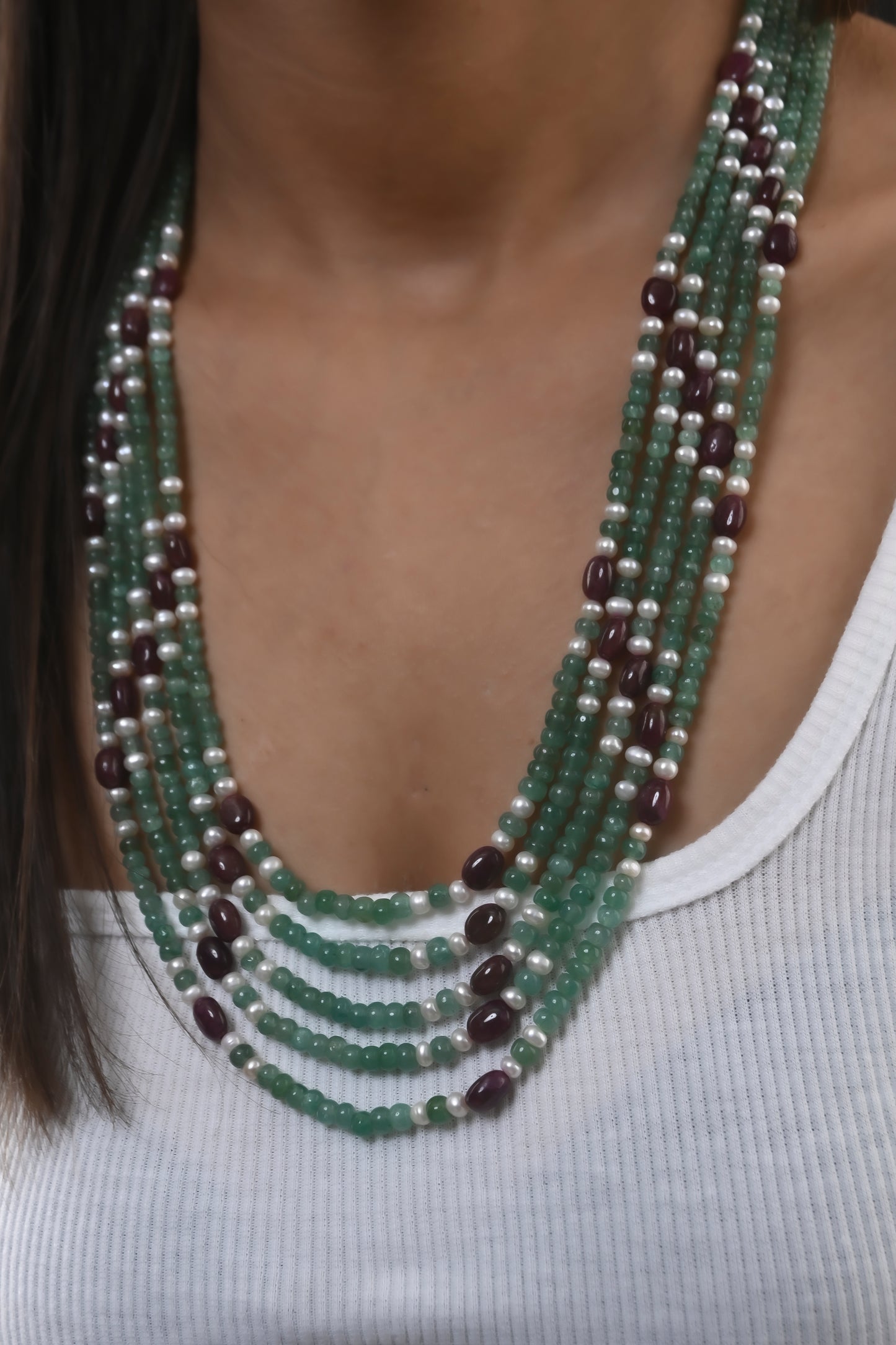 Ruby, Strawberry Quartz And Pearl Necklace