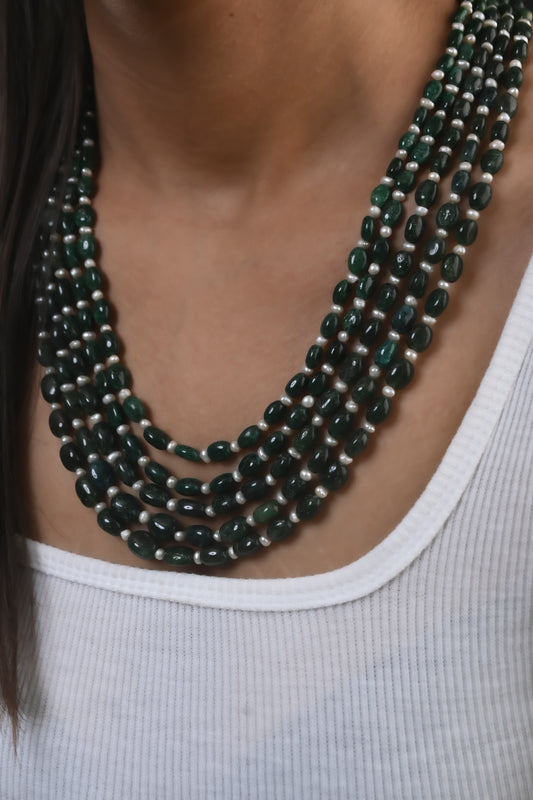 Layered Green quartz and Fresh Water Pearl Necklace