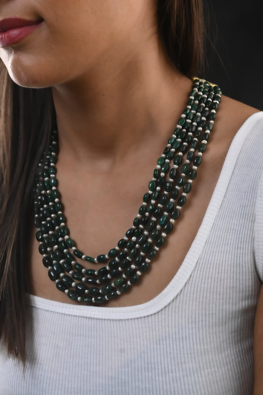Layered Green quartz and Fresh Water Pearl Necklace
