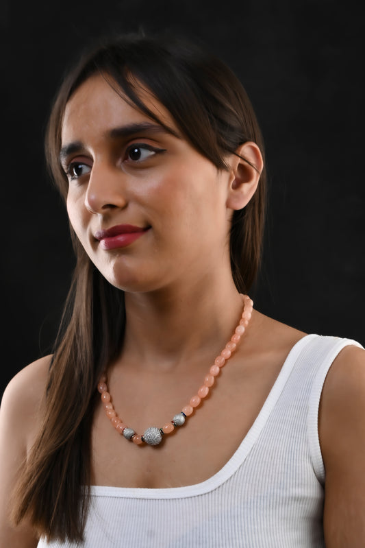 Peach Onyx and Zircon Necklace