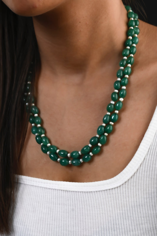 Pearl Green Onyx Double Layered Necklace