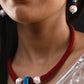 Pearl And Azure Blue Necklace Set (Maroon Thread)