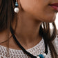 Pearl and Azure Blue Stone Necklace Set(Black Thread)