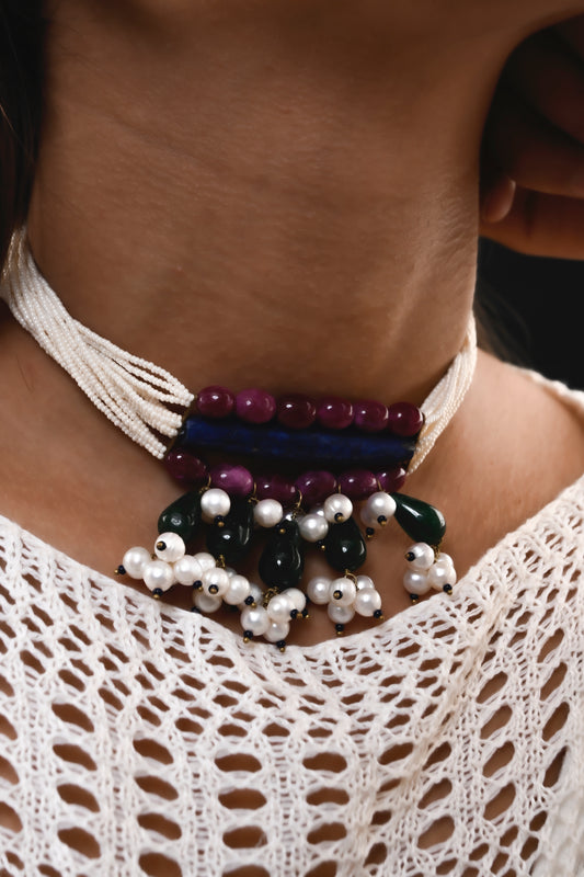 Lapis Lazuli And Pearls Designer Choker