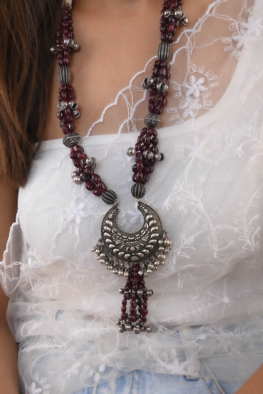 The Silver Moon and Ruby Necklace