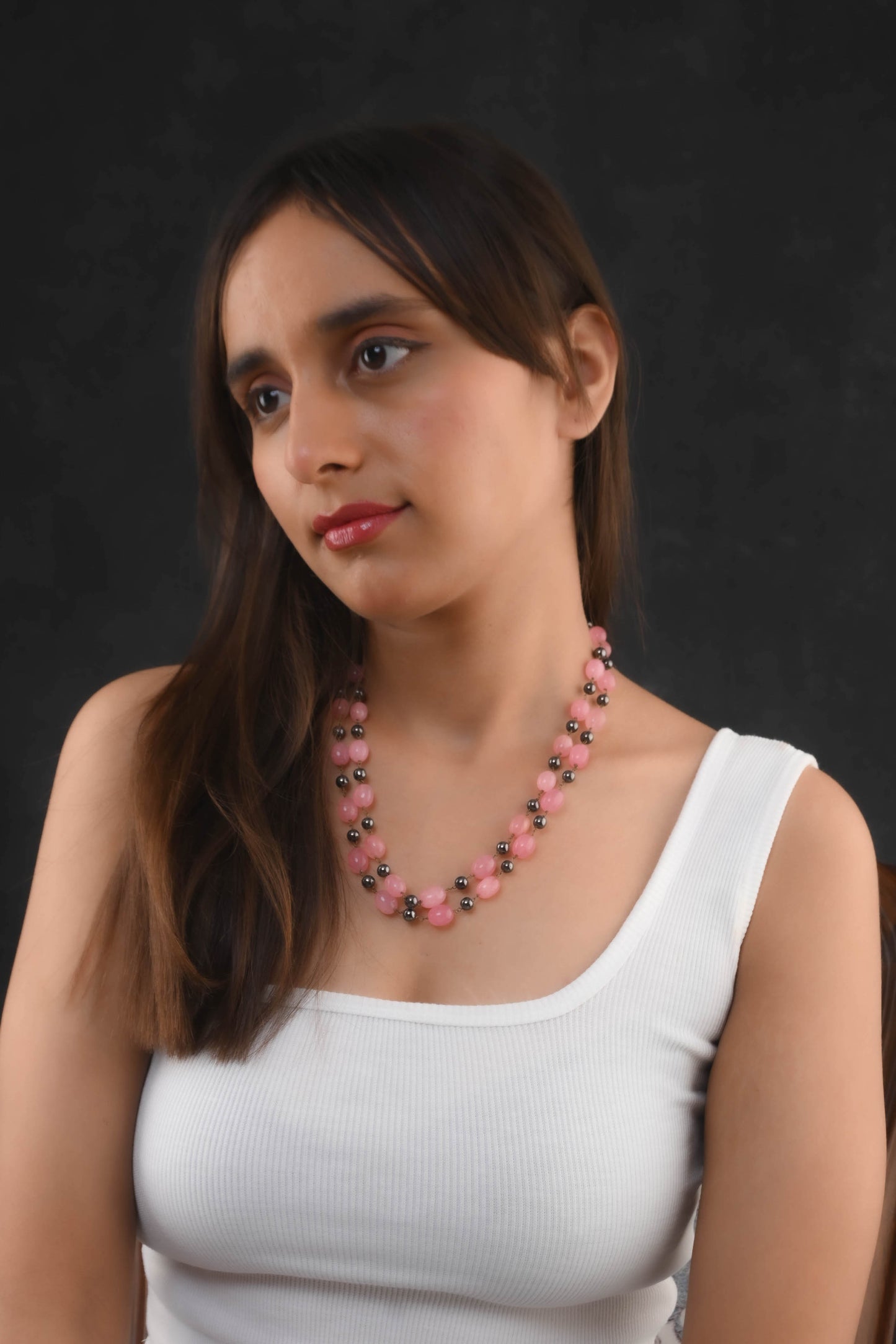 Pink Agates and Grey Pearls Doublet Necklace