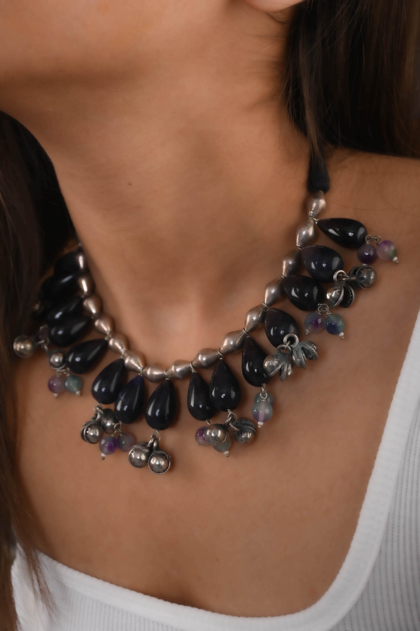 Black Onyx Silver Banjara Necklace