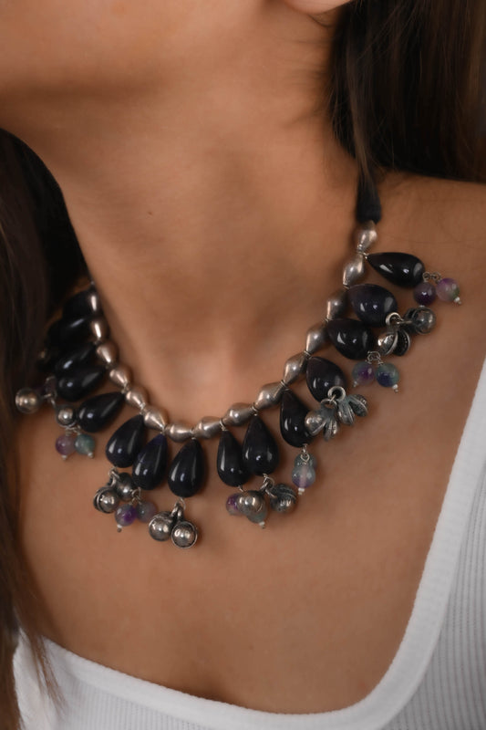Black Onyx Silver Banjara Necklace