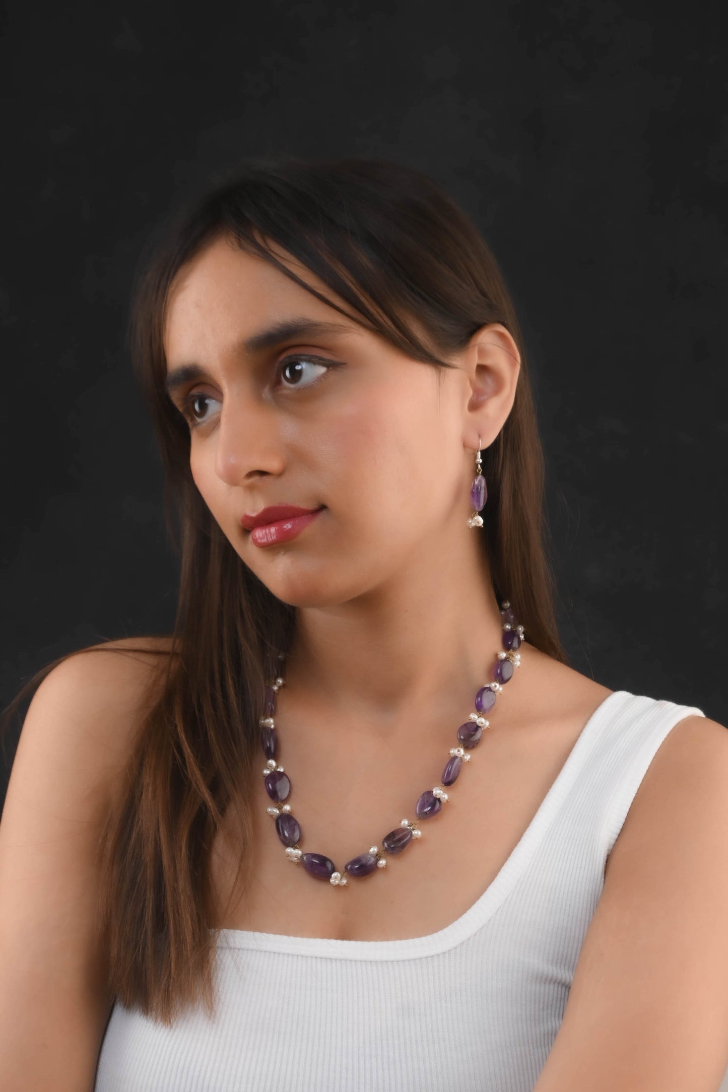 Amethyst Pearl Bunch Necklace Set