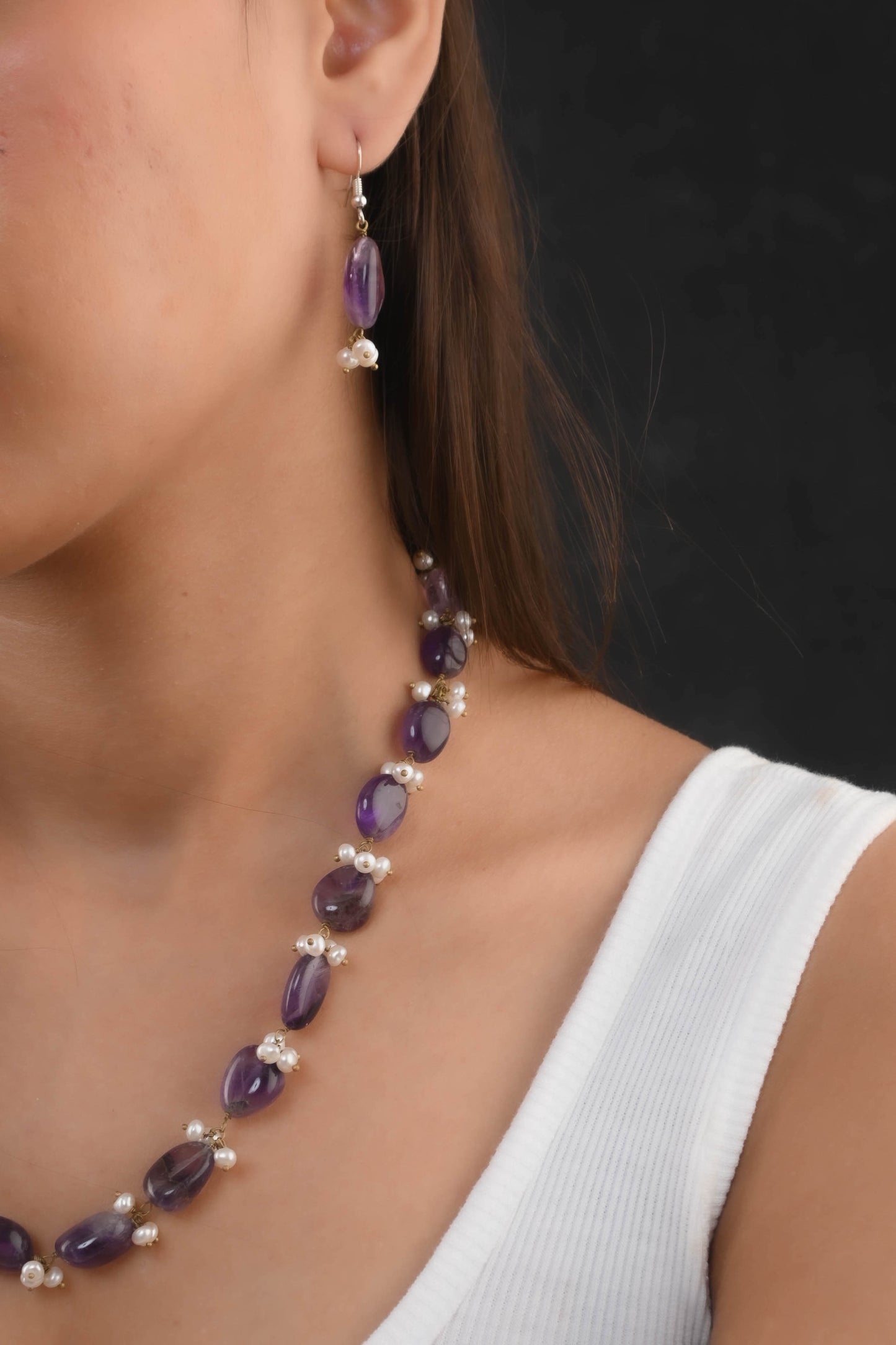 Amethyst Pearl Bunch Necklace Set