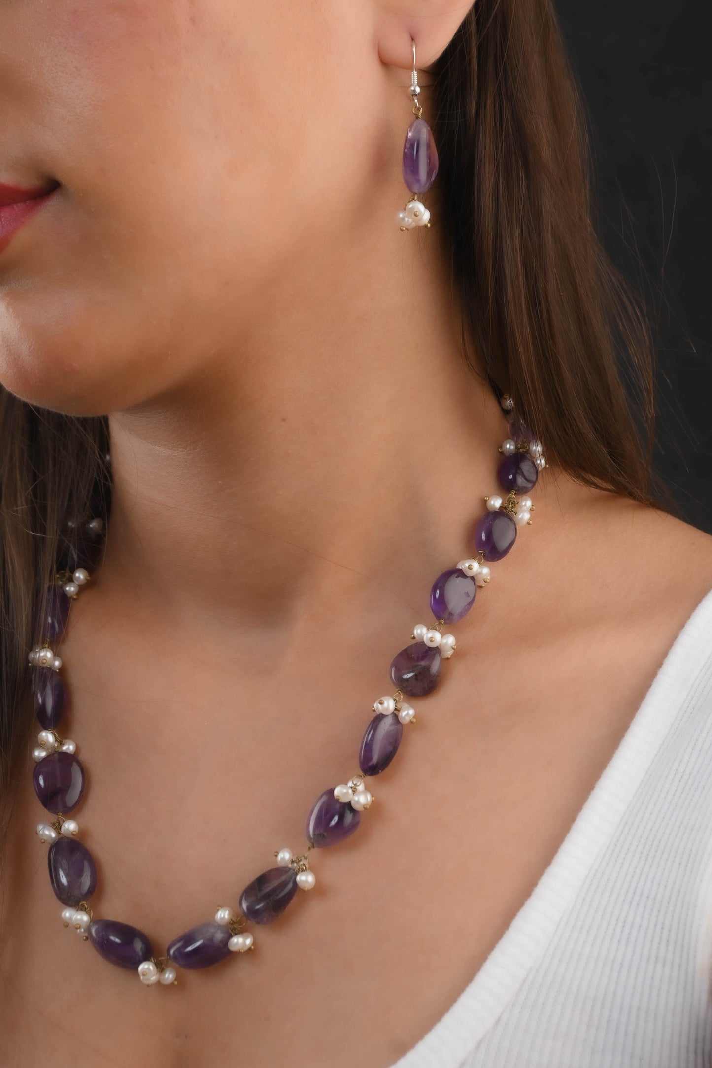 Amethyst Pearl Bunch Necklace Set