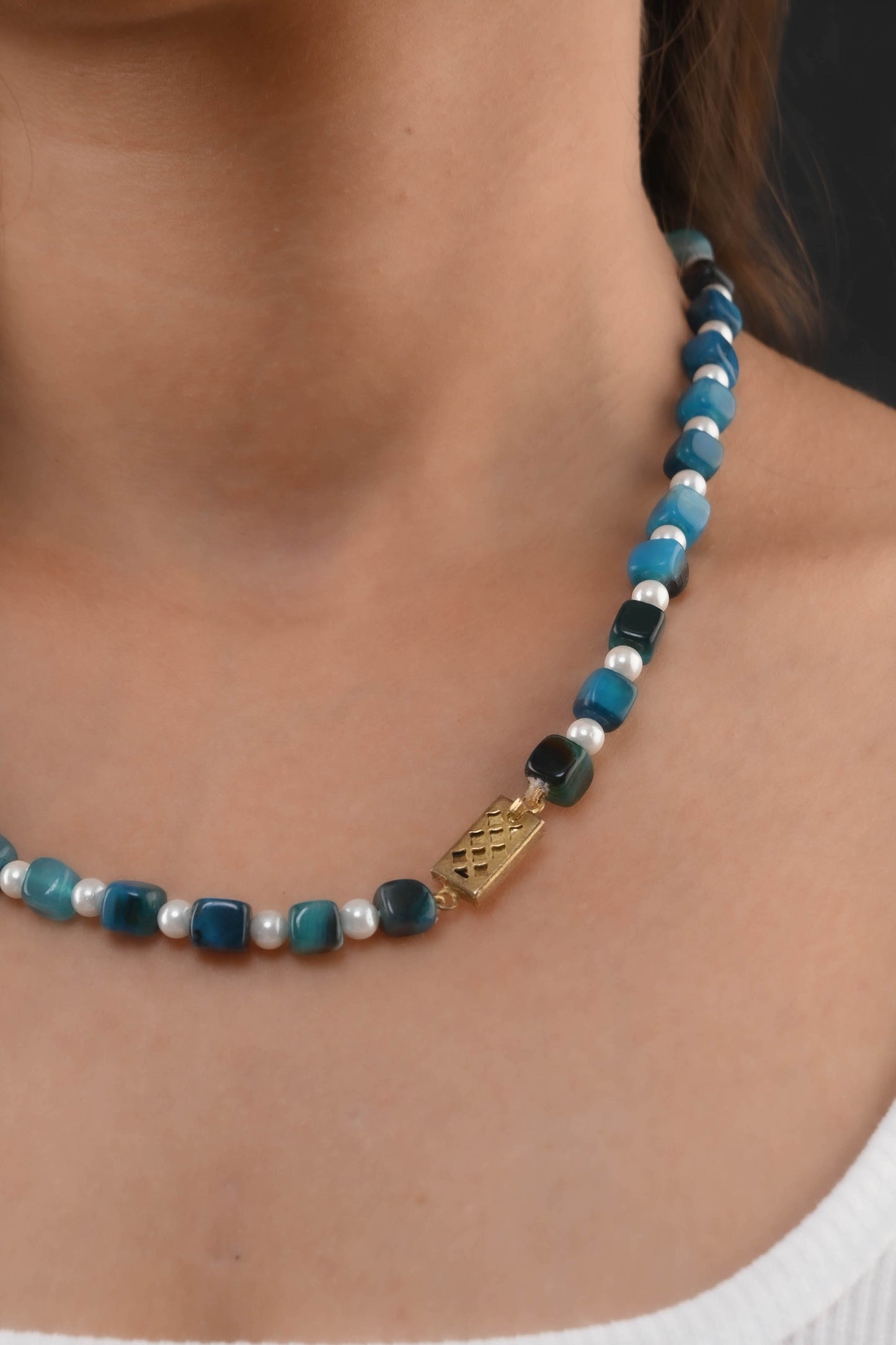 Pearl Blue Agates Necklace