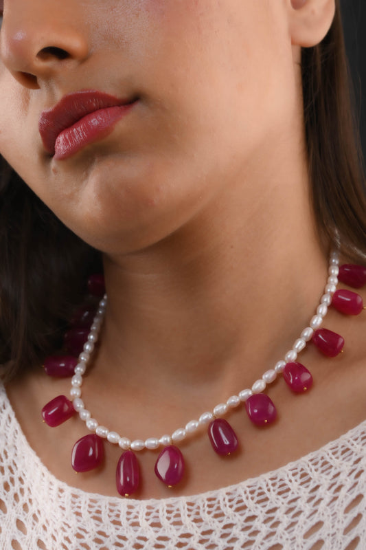 Pearl Ruby Tumbles Necklace