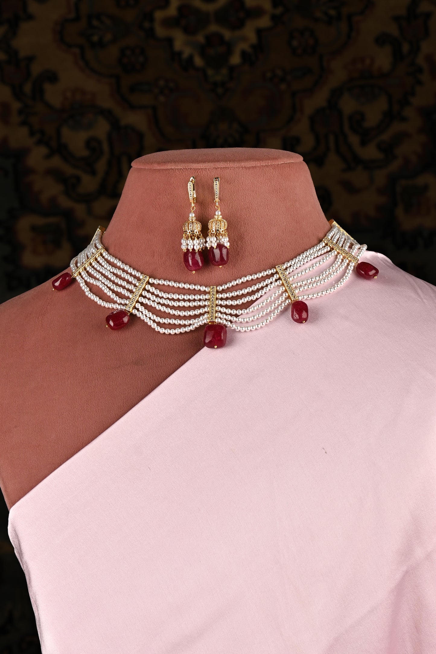 Ruby Drops Vaijayanti Layered Pearls Set