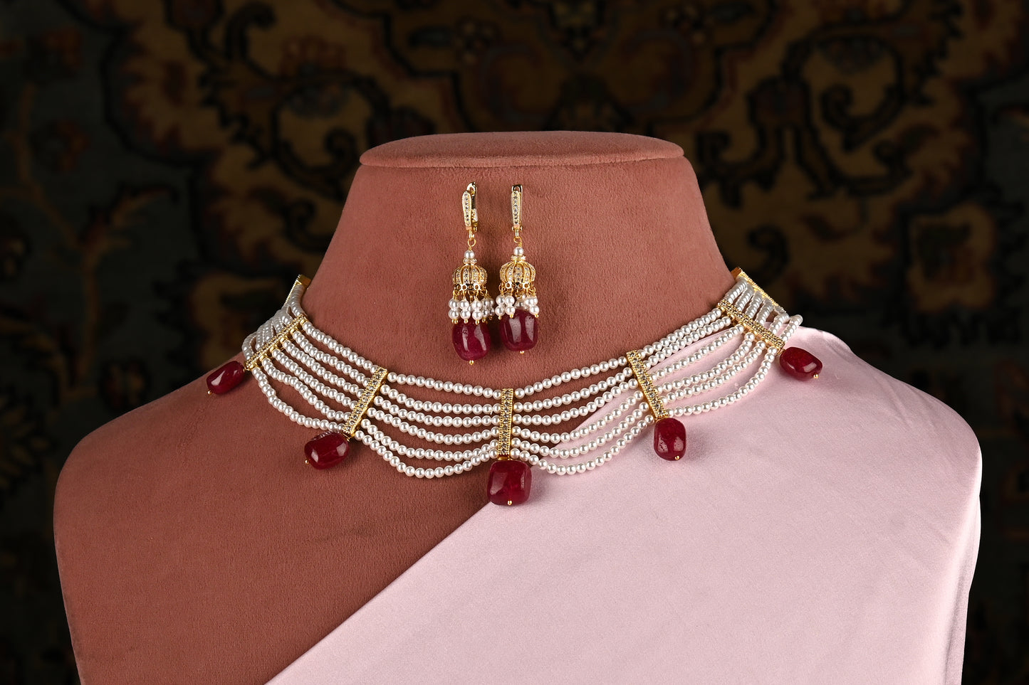 Ruby Drops Vaijayanti Layered Pearls Set