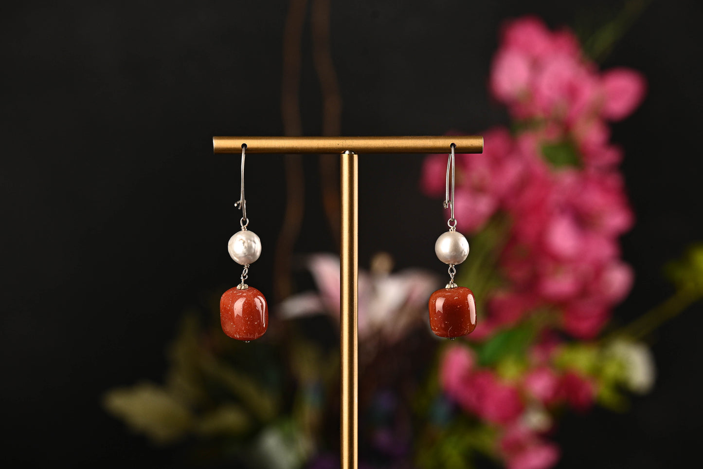 Carnelian Pearl Danglers