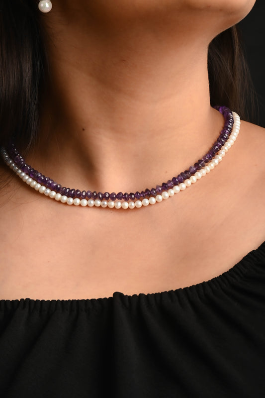 Pearl Amethyst Double Layered Necklace