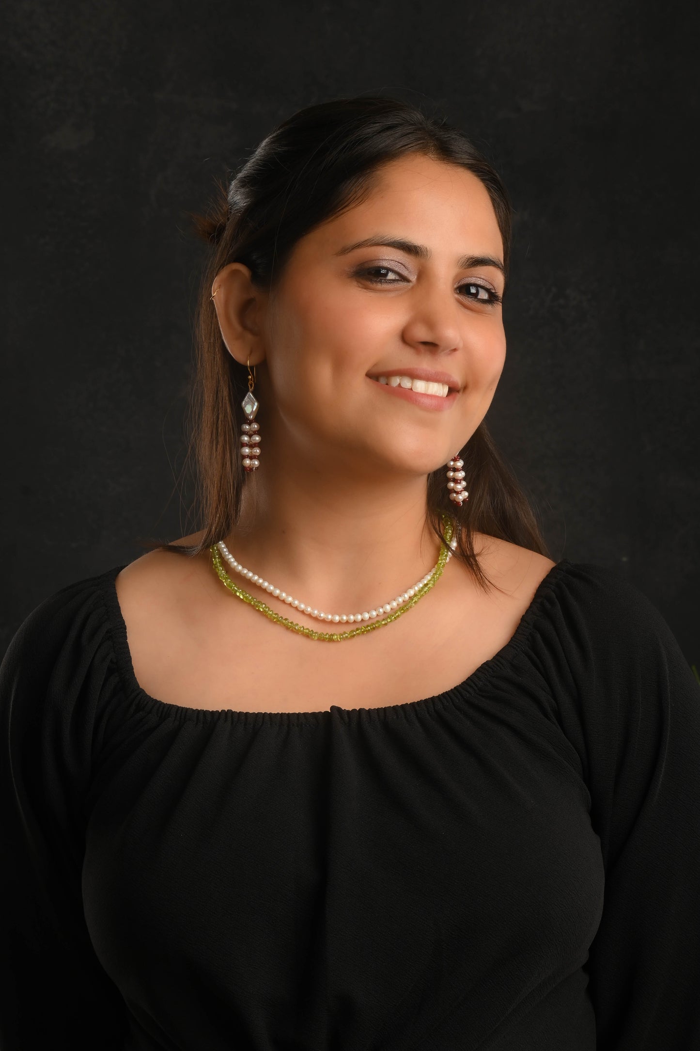 Fancy Pearls and Red Onyx Beads Earrings