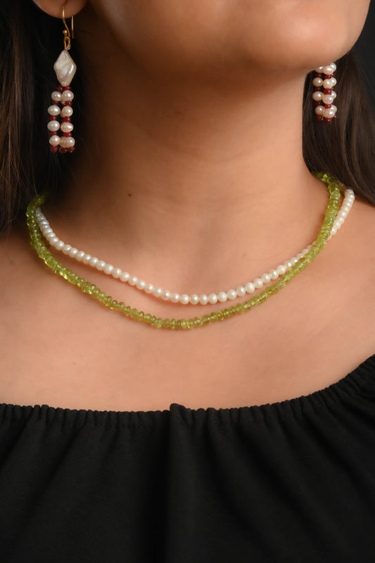 Pearl Peridot Strings Necklace