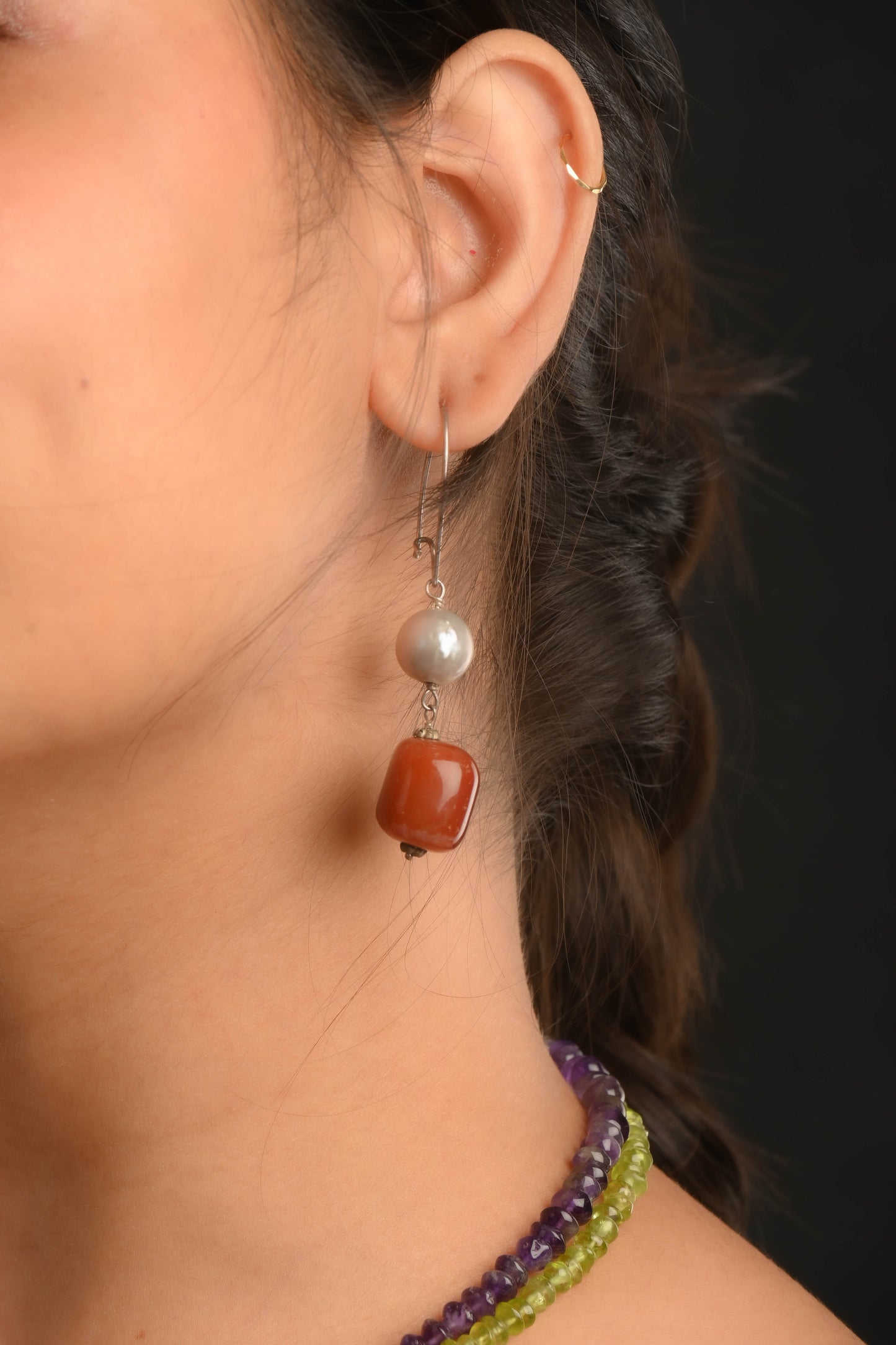 Carnelian Pearl Danglers