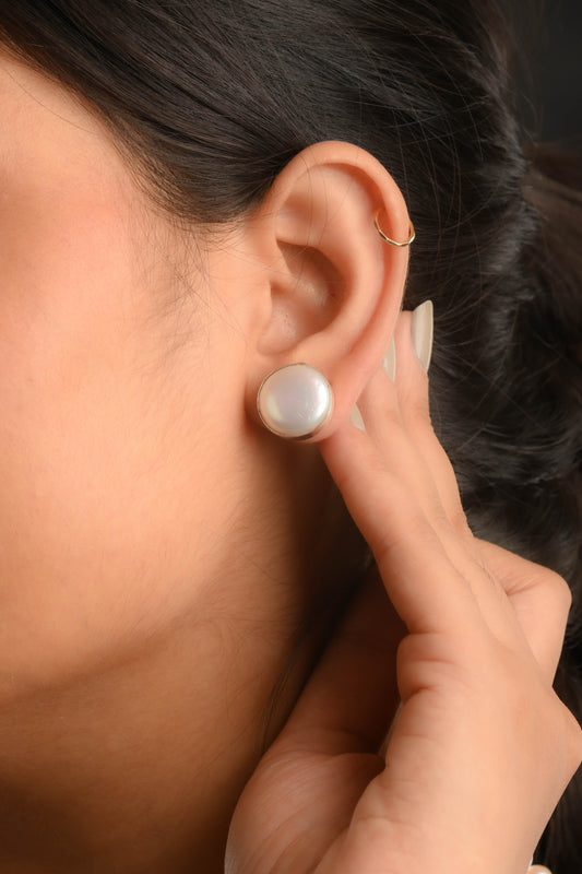 Elegant Coin Pearl Studs (925 Silver)