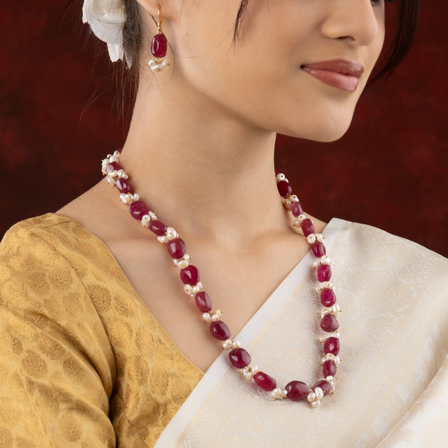 Tasseled Pearl And Ruby Set