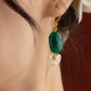 Emerald Green Stone And  Pearl Earrings