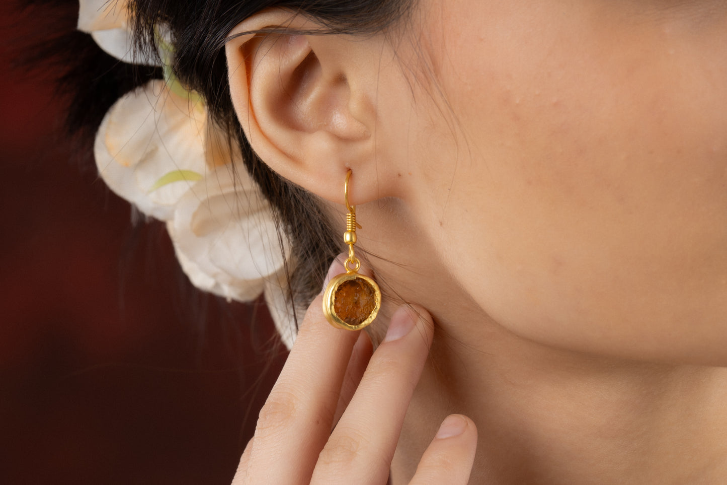 Uncut Round Citrine Earrings