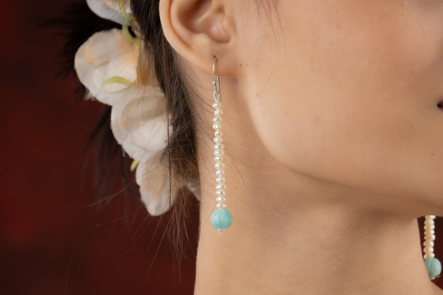 Fresh Water Pearls And Amazonite Melon Earrings