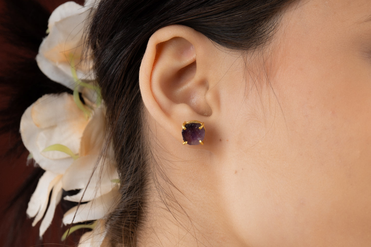 Natural Uncut Amethyst Gemstone Studs