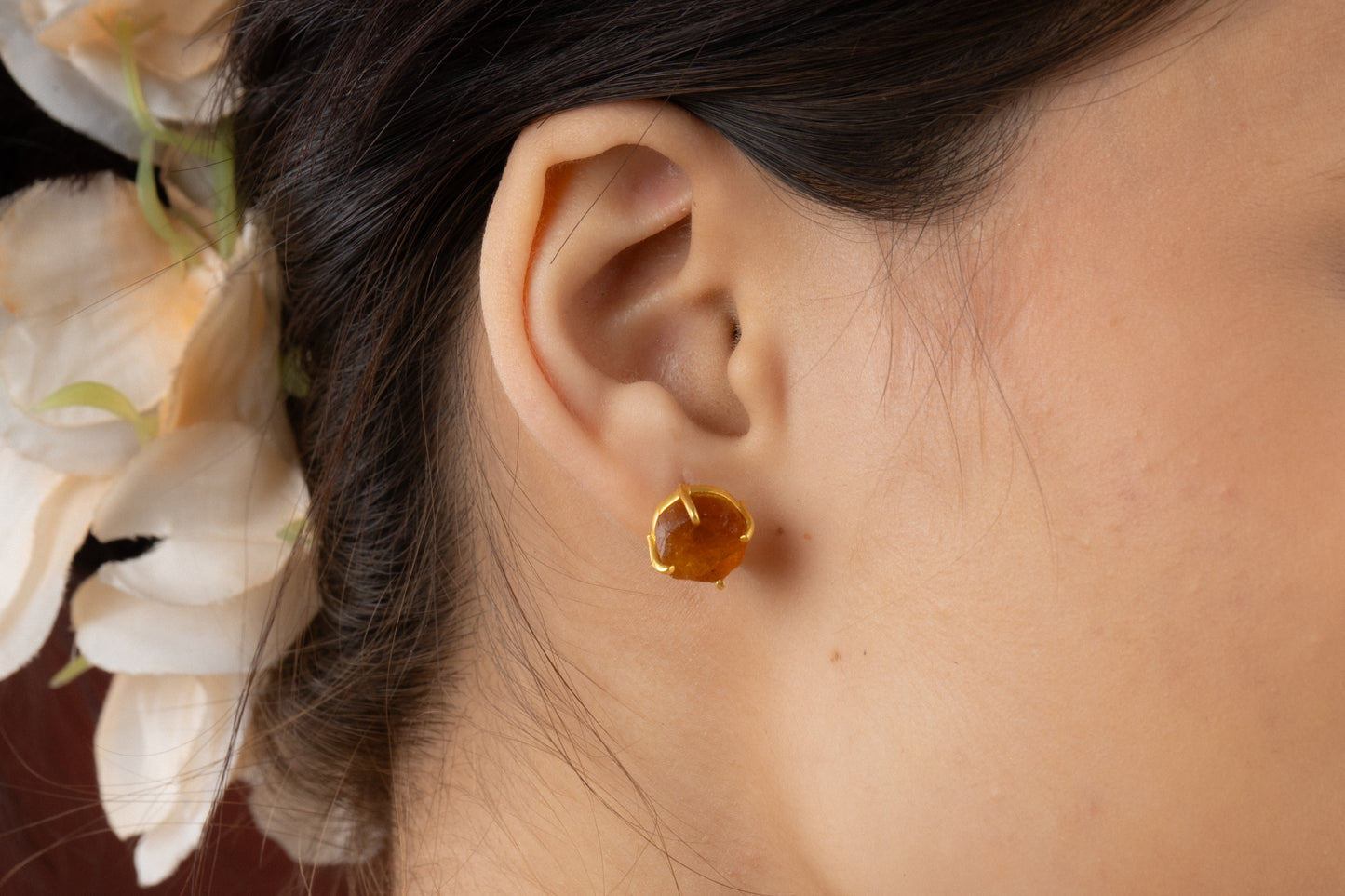 Natural Uncut Citrine Studs