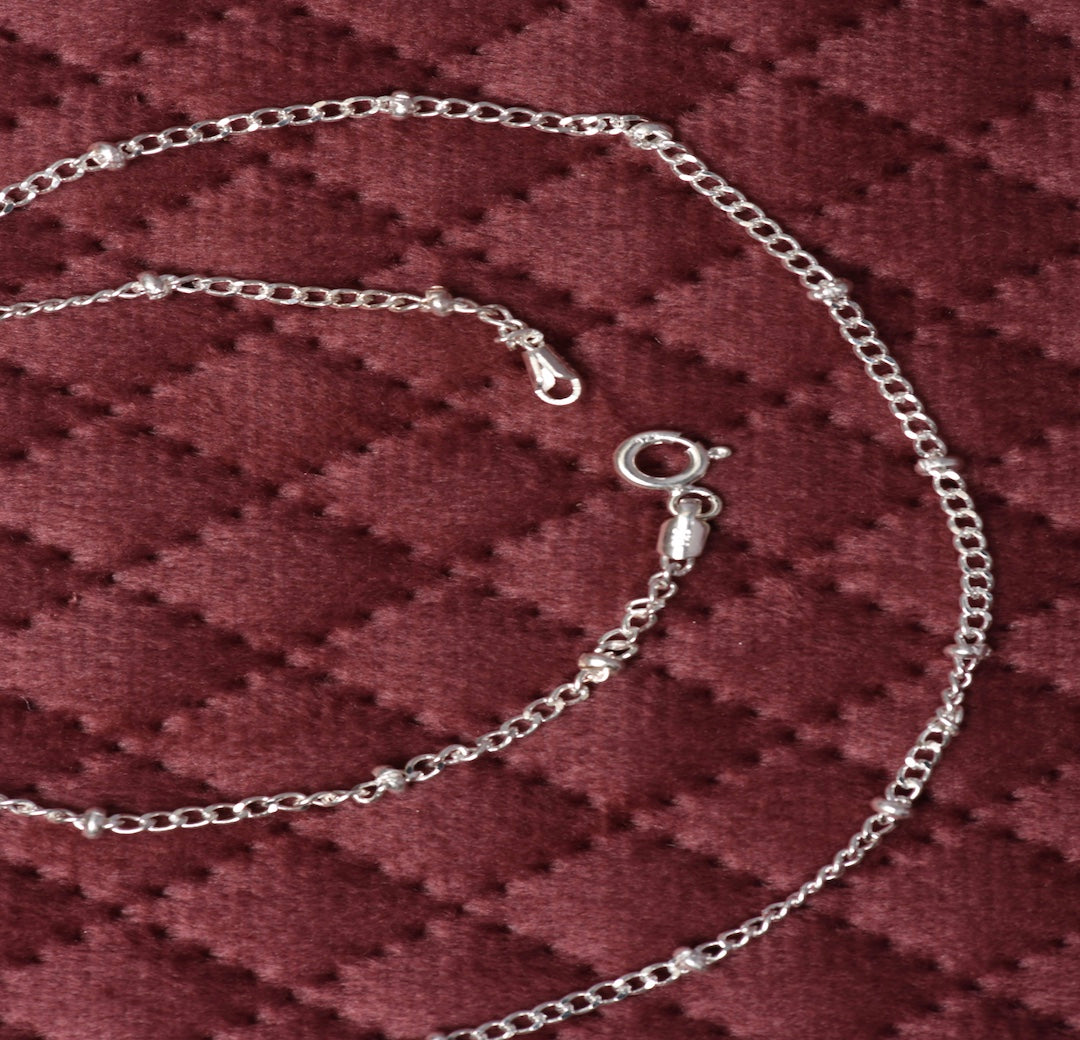 Silver Delicate Link Chain With Beads(18 inches)