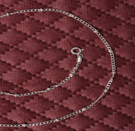 Silver Delicate Link Chain With Beads(18 inches)