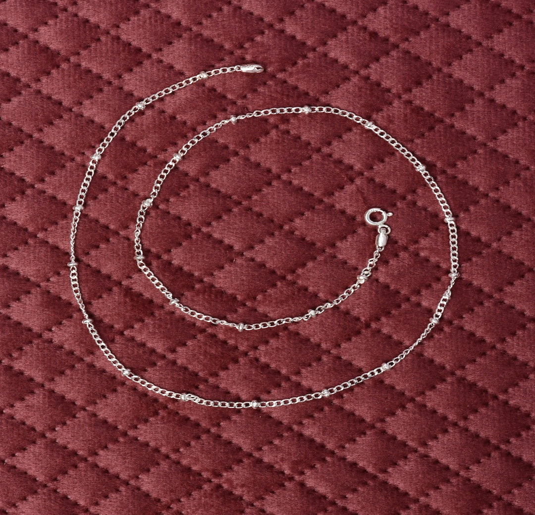 Silver Delicate Link Chain With Beads(18 inches)