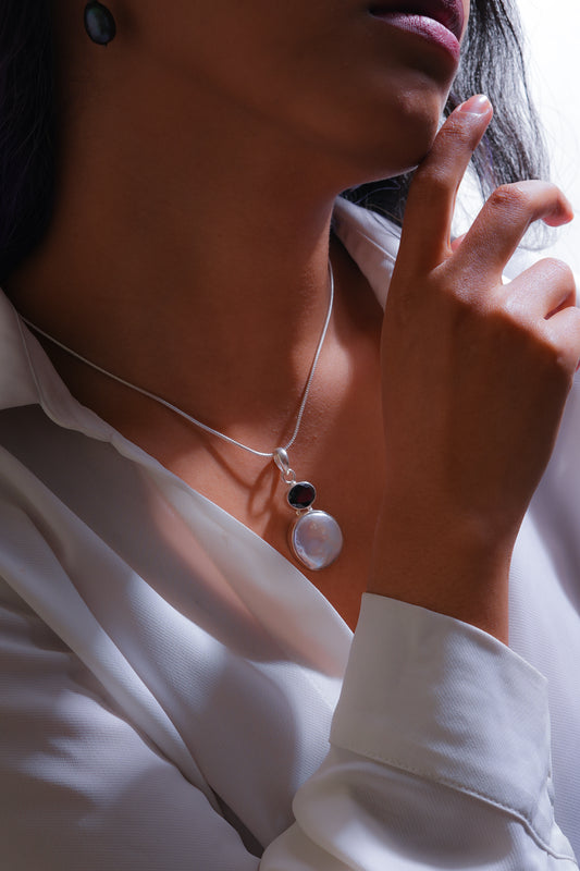 Silver Pearl Garnet Pendant