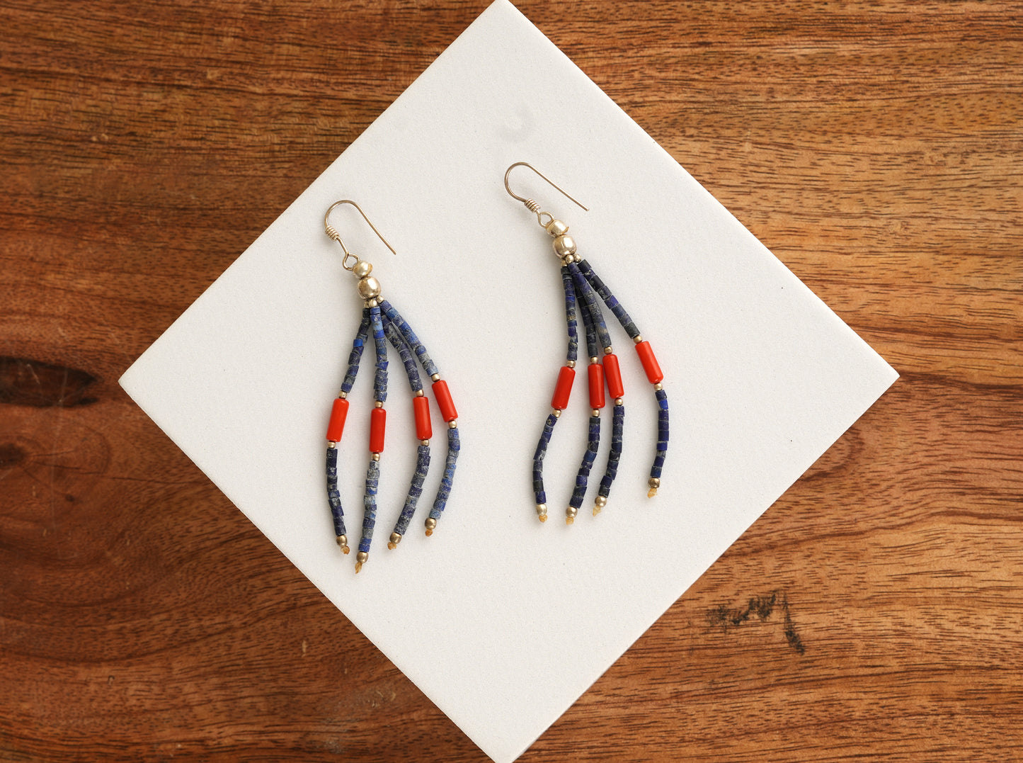 Lapis Beads Silver Earrings