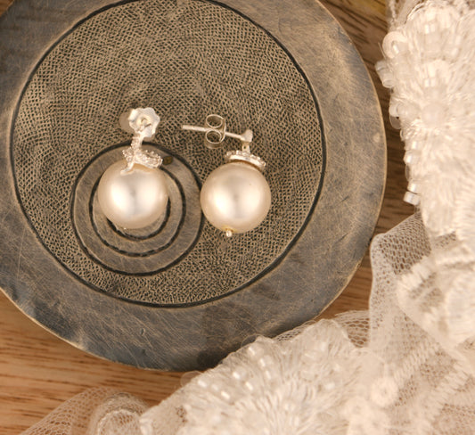 Classique CZ Silver Pearl Earrings