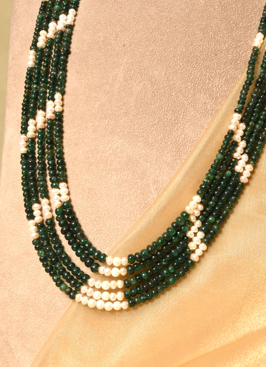 Multi Layered Pearl and Green Onyx Necklace