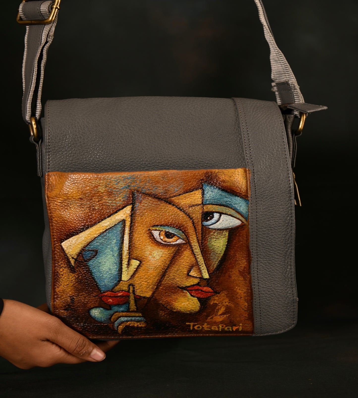 "Soul Portraits" Hand Painted Leather Sling Bag (7)