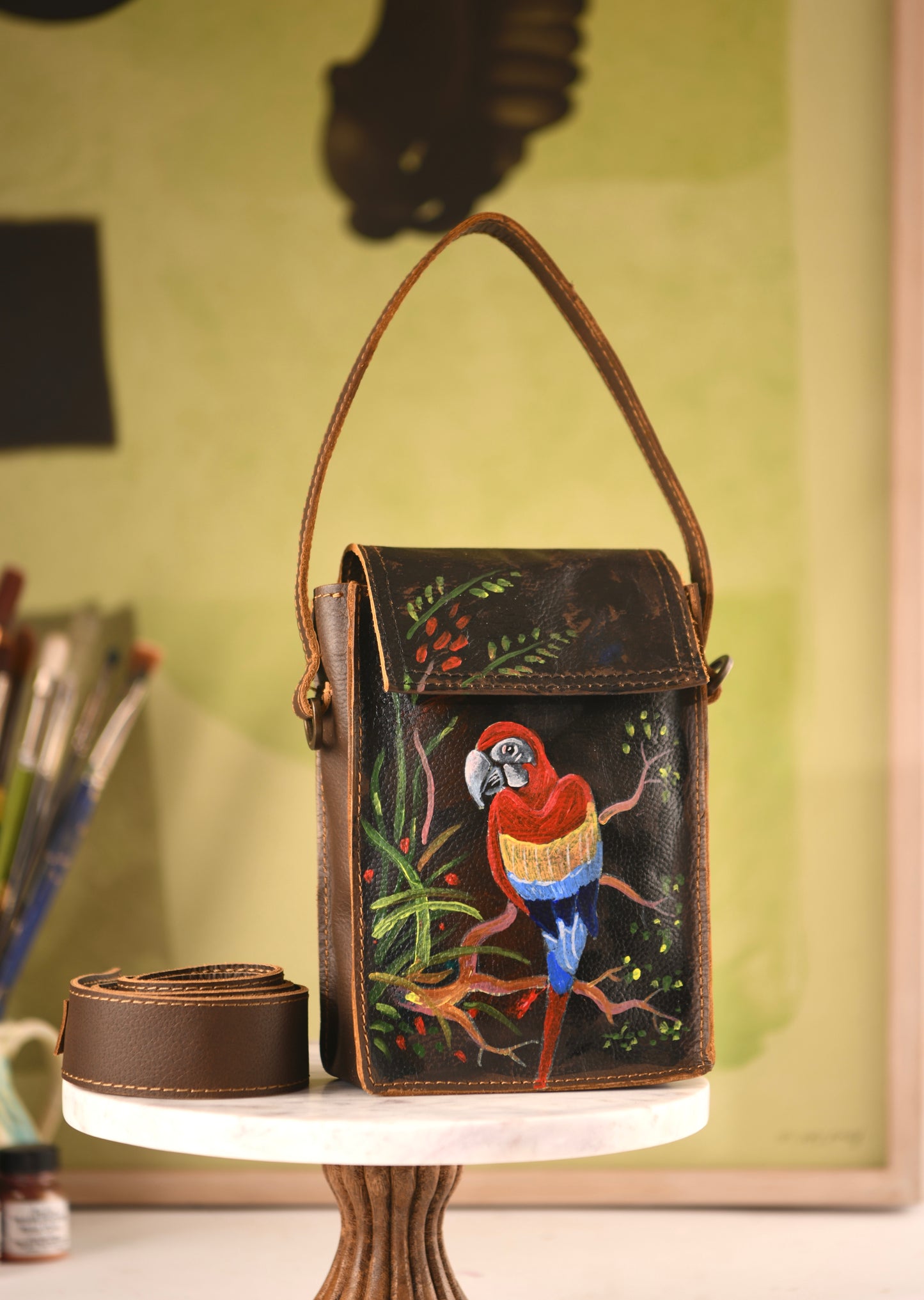 Parrot Hand Painted Leather Sling