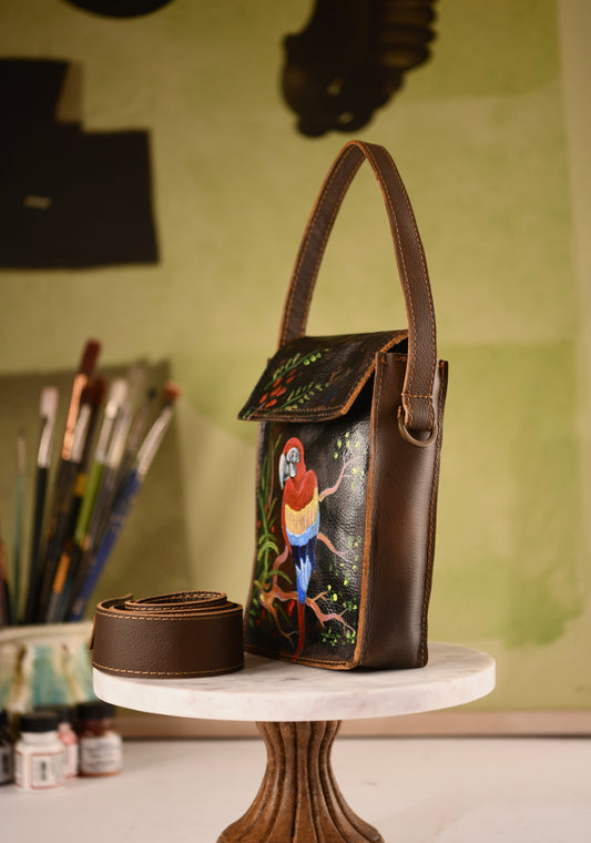 Parrot Hand Painted Leather Sling