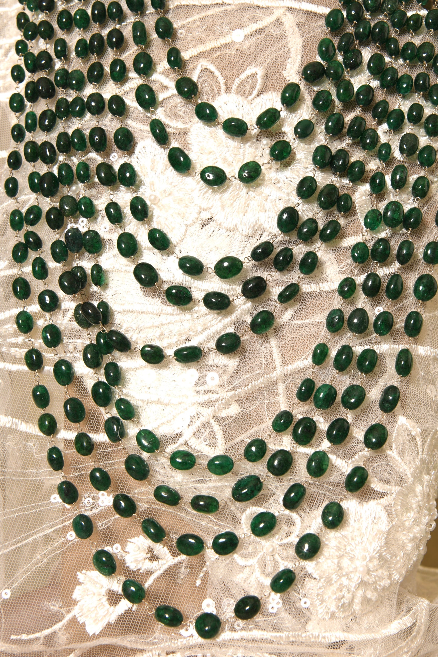 Multi Layered Silver And Green Onyx Necklace