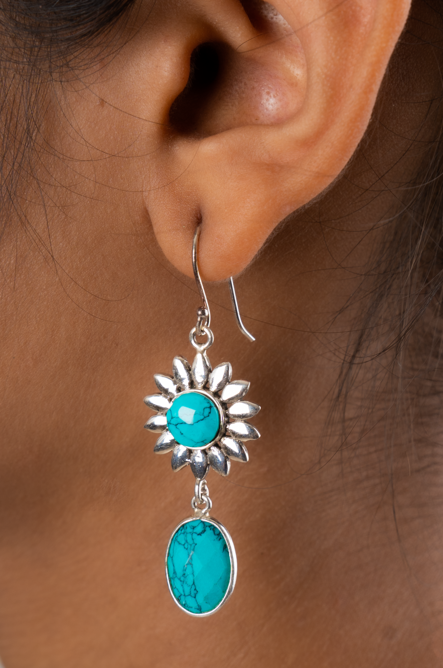 Turquoise Flower Danglers