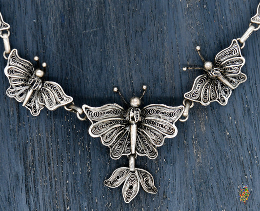 Flying Butterflies Filigree Necklace 