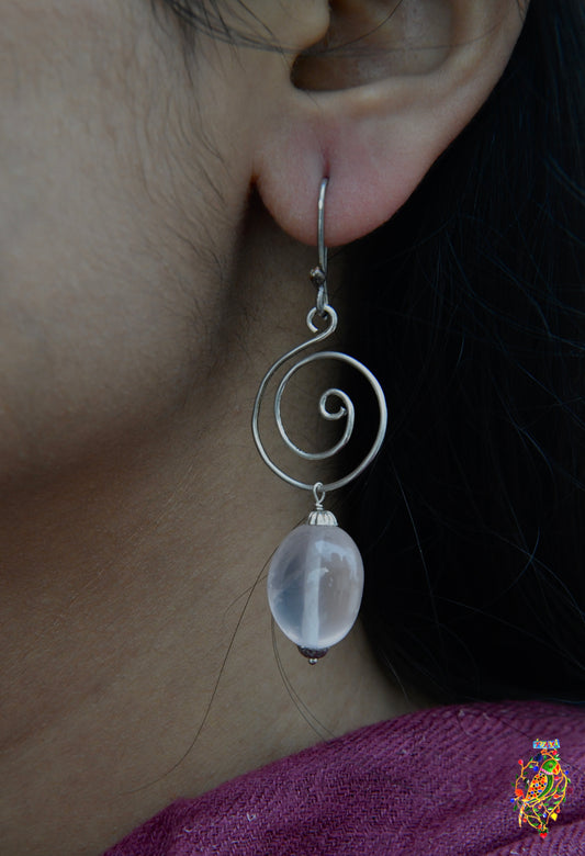Rose Quartz Spiral Earrings
